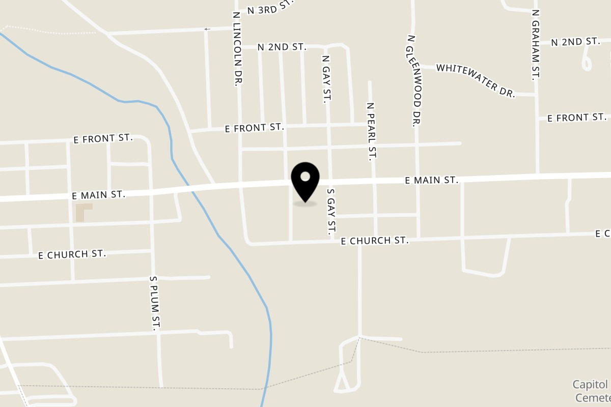 Map showing the location of El Mezcal Grill Cambridge on 408 E Main St in Cambridge City